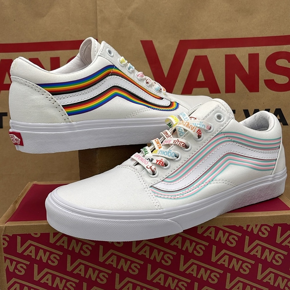 Vans WMNS White Sneakers with Rainbow Stripe Old Skool
(Pride) White/True White - Picture 1 of 16
